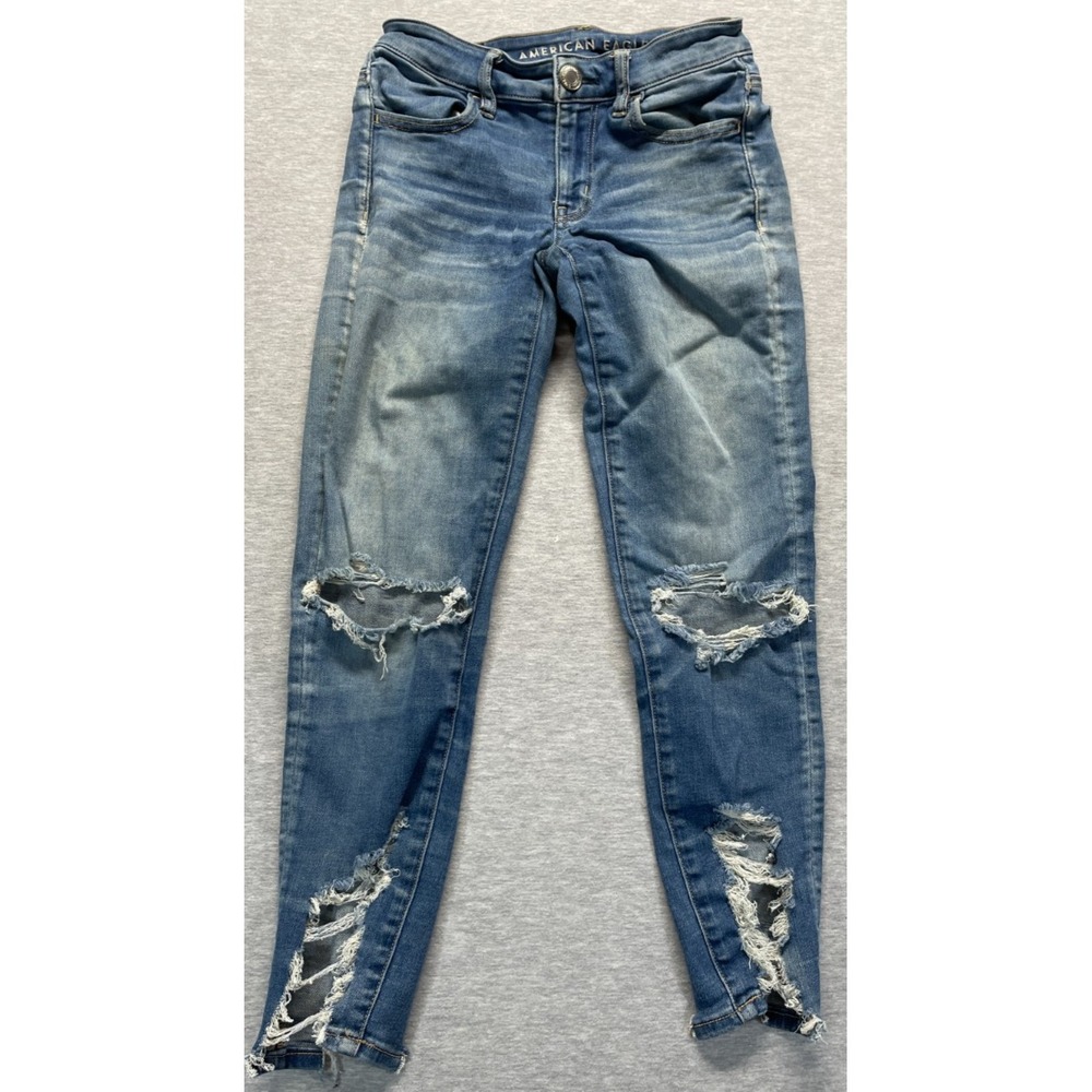 American Eagle Outfitters Jeans Womens 0 Blue Regular Fit Skinny Leg Distressed